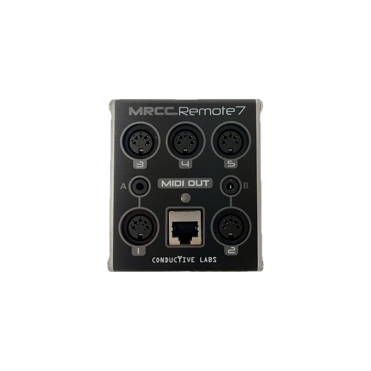 MRCC Remote 7 top panel with 5-pin DIN and 3.5mm MIDI jacks