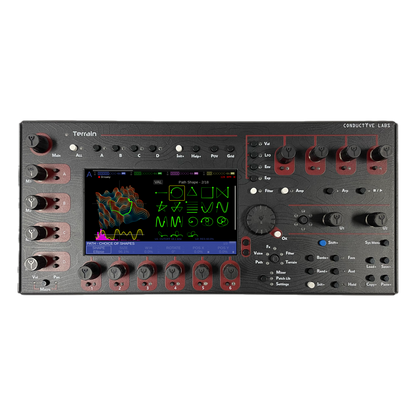 Terrain Synth top panel with 7-inch display and encoders