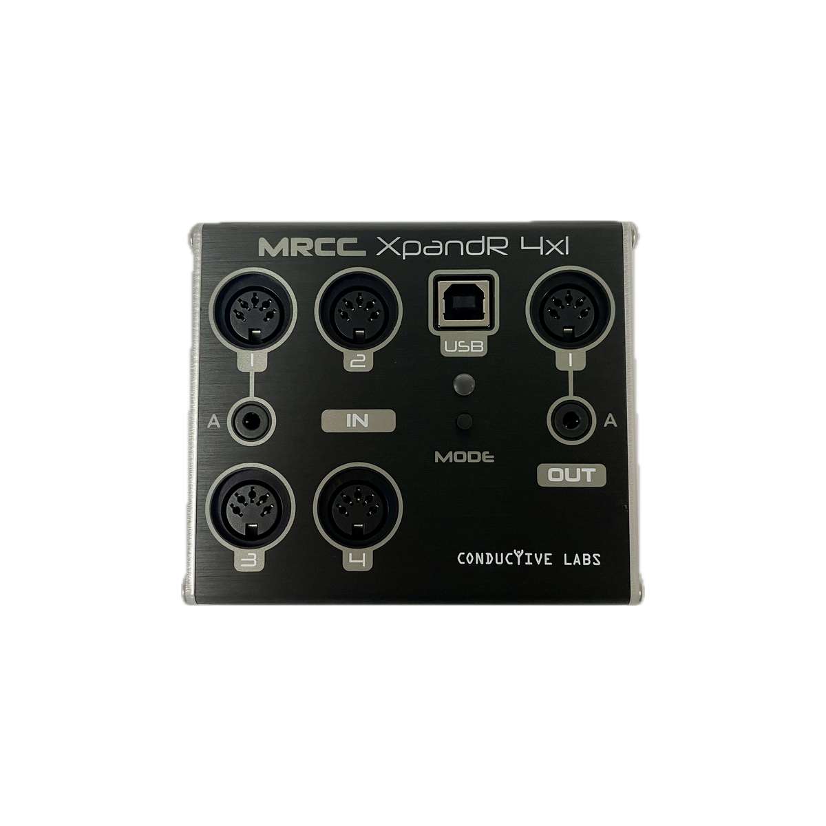 MRCC XpandR 4x1 top panel with 5-pin DIN and 3.5mm MIDI jacks