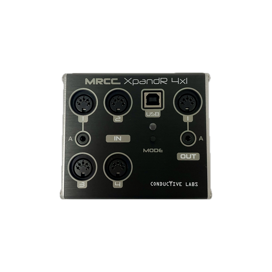 MRCC XpandR 4x1 top panel with 5-pin DIN and 3.5mm MIDI jacks